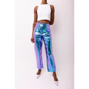 Amy Lynn Ombre Size Medium Lupe Mid Rise Straight Faux Leather Metallic Trouser